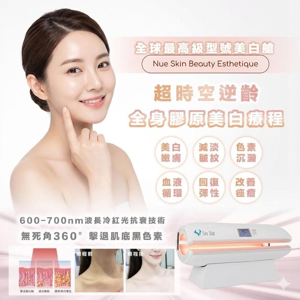Full Body Whitening Treatment — 360-degree cold red-light collagen whitening with before-and-after treatment progression — Nue Skin Beauty Esthetique
