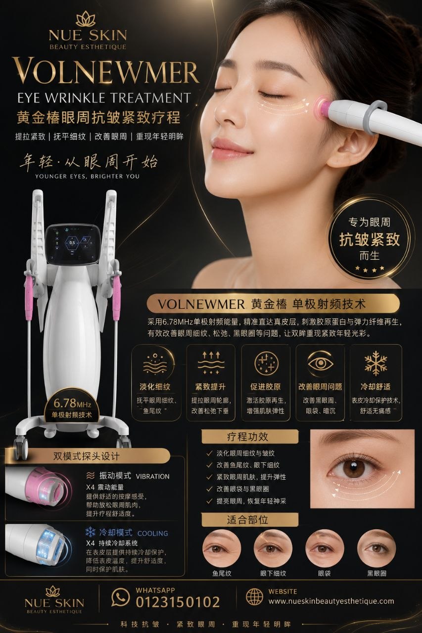 VOLNEWMER Eye Wrinkle Treatment poster — lift, tighten and rejuvenate the eye area with radiofrequency technology — Nue Skin Beauty Esthetique